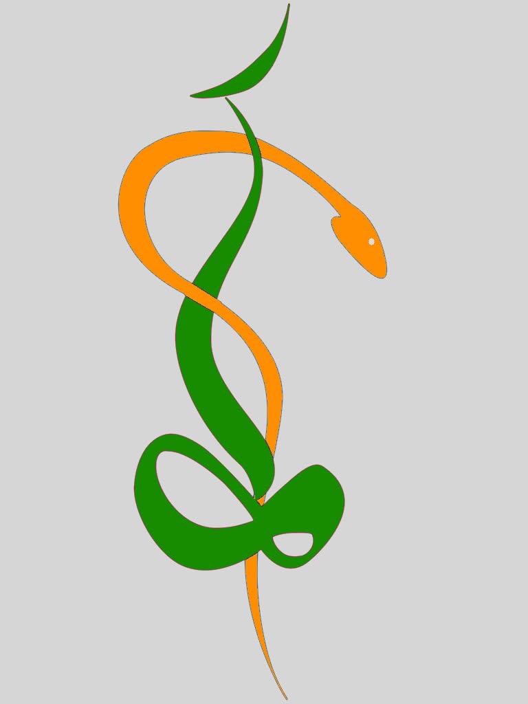 Logo d’Alexis Souriau : deux formes serpentines orange et verte